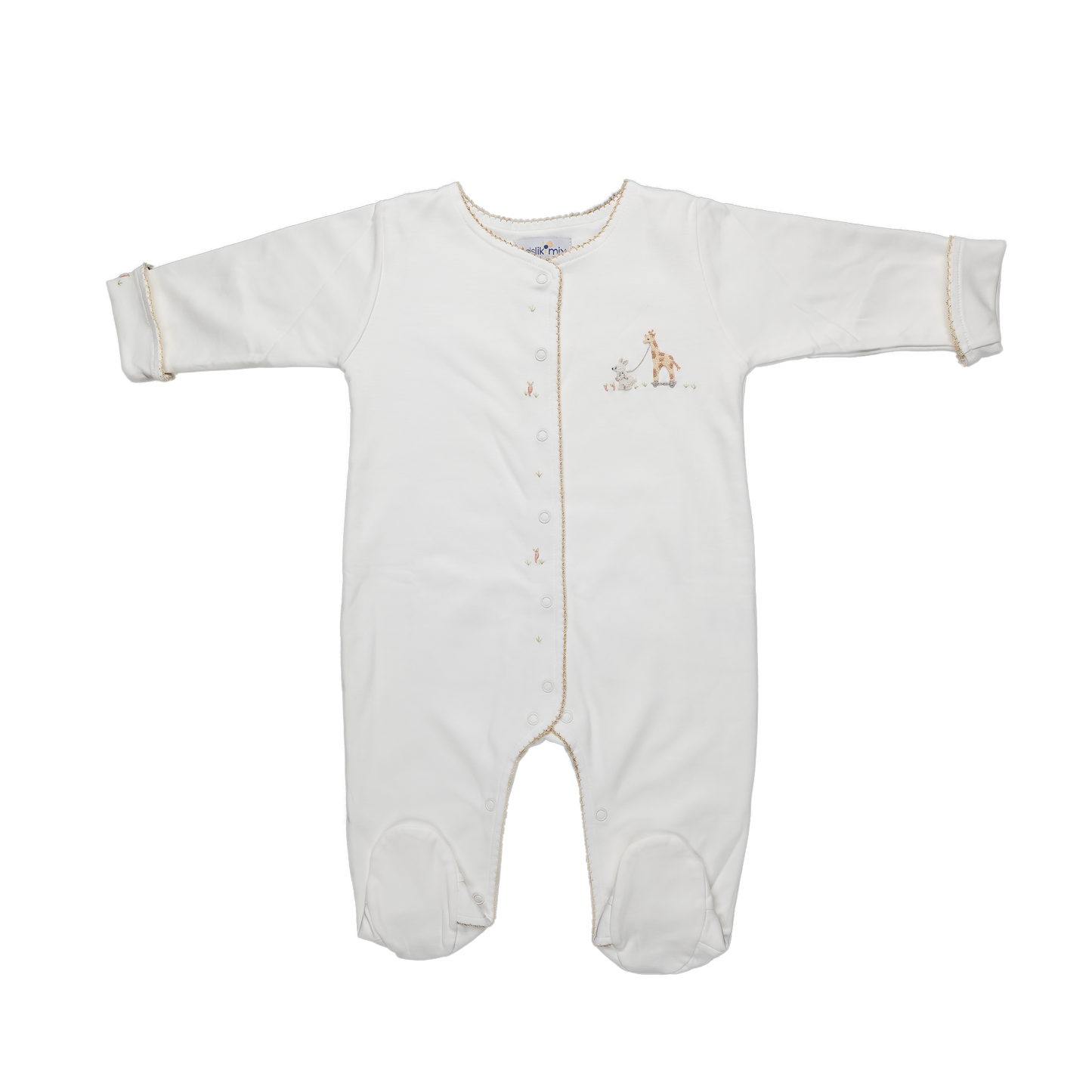 Baby Giraffe Double Cream Open Front Pima Jumpsuit