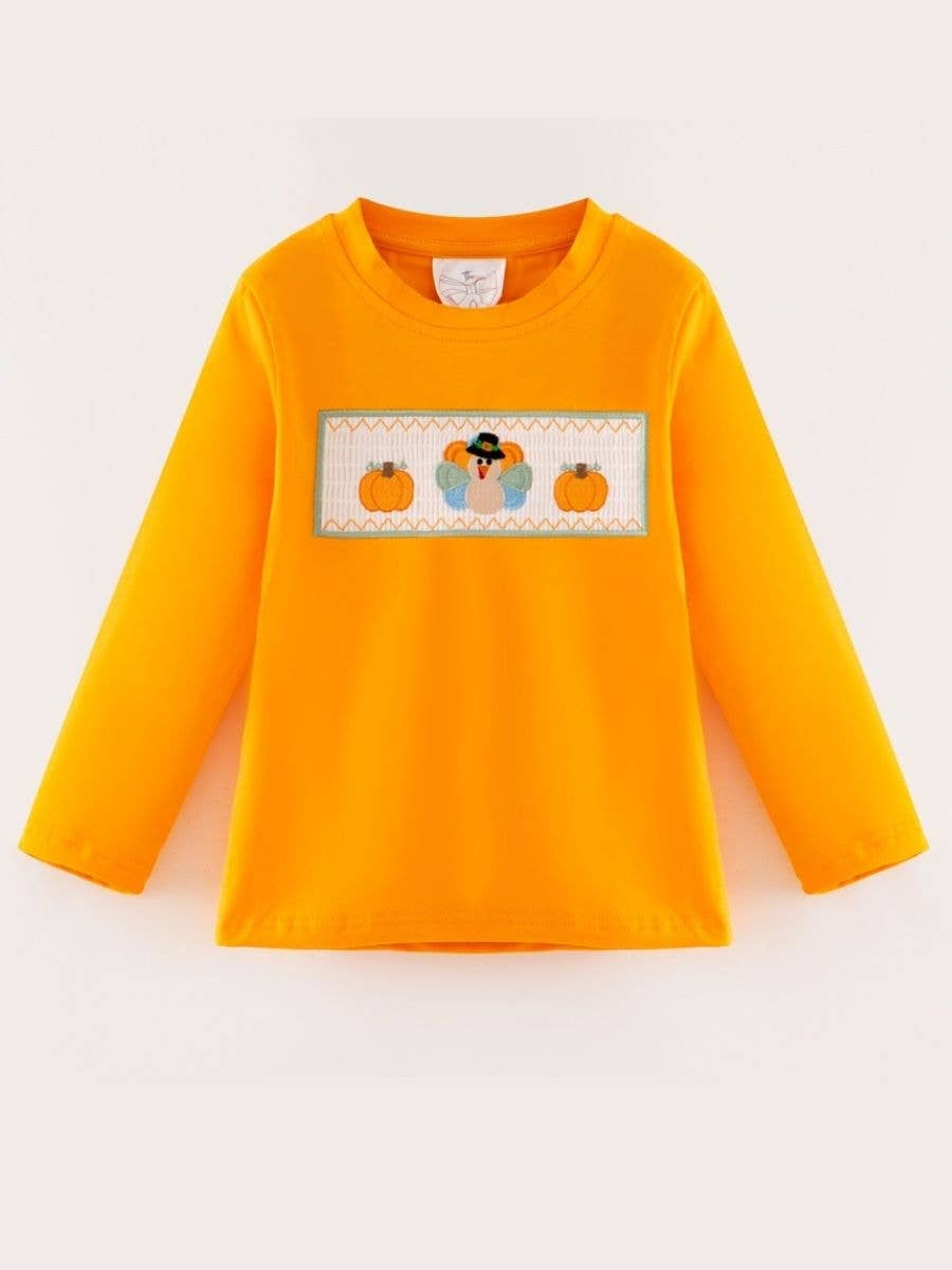 Boys Turkey & Pumpkin Smocked Thanksgiving Shirt