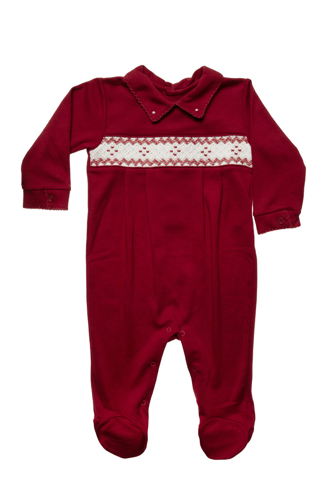 Baby Smock Cream Red Open Back Basic Collar Pima Jumpsuit