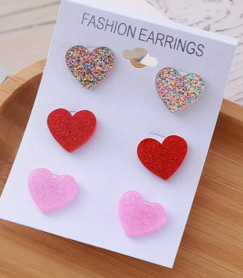 Glitter Heart Earring Set