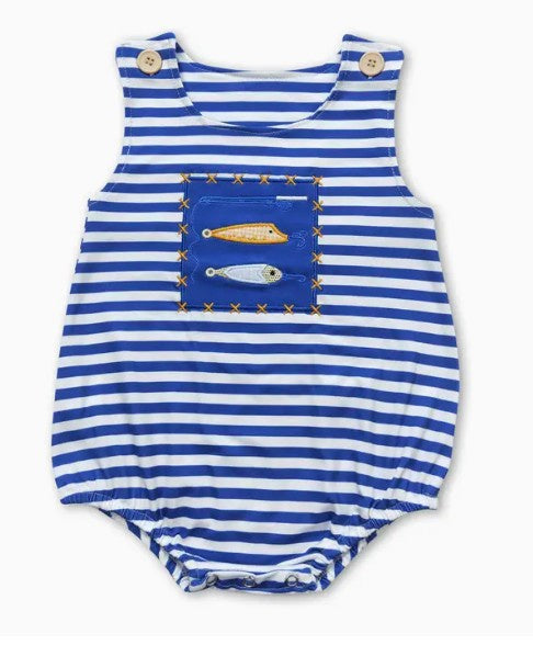 Sleeveless Blue & White Stripe Fishing Romper