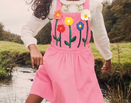 Pink Floral Applique Dungaree Dress