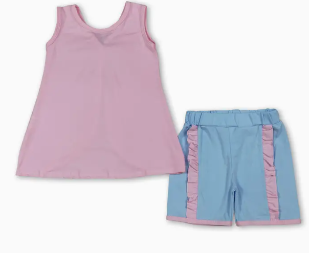 Pink Swing Back Ruffle Short Set