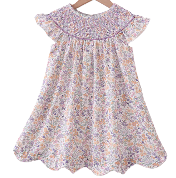 Purple Floral Smocked Dress