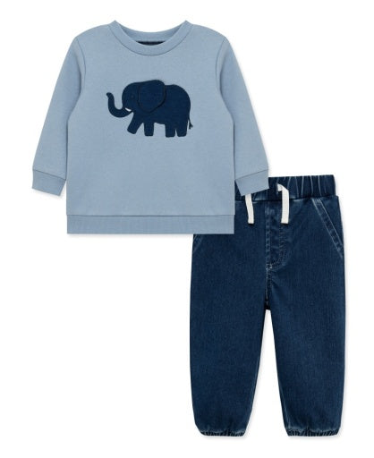 Elephant Sweatshirt & Denim Jogger Set
