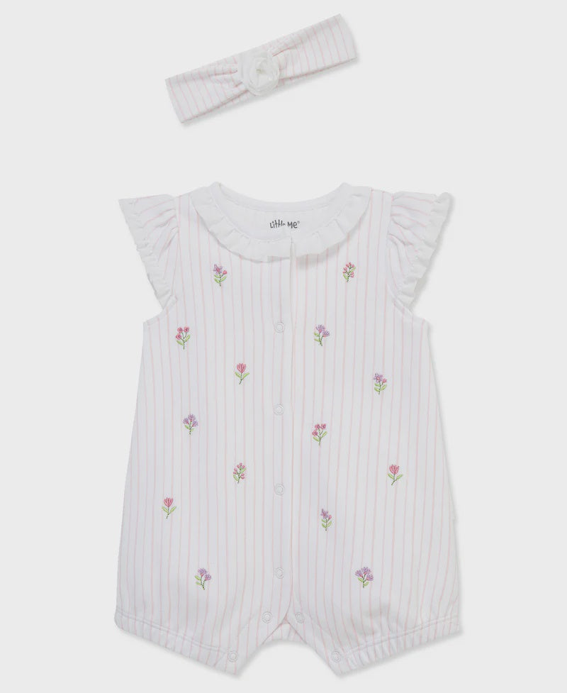 Floral White & Pink Romper with Headband