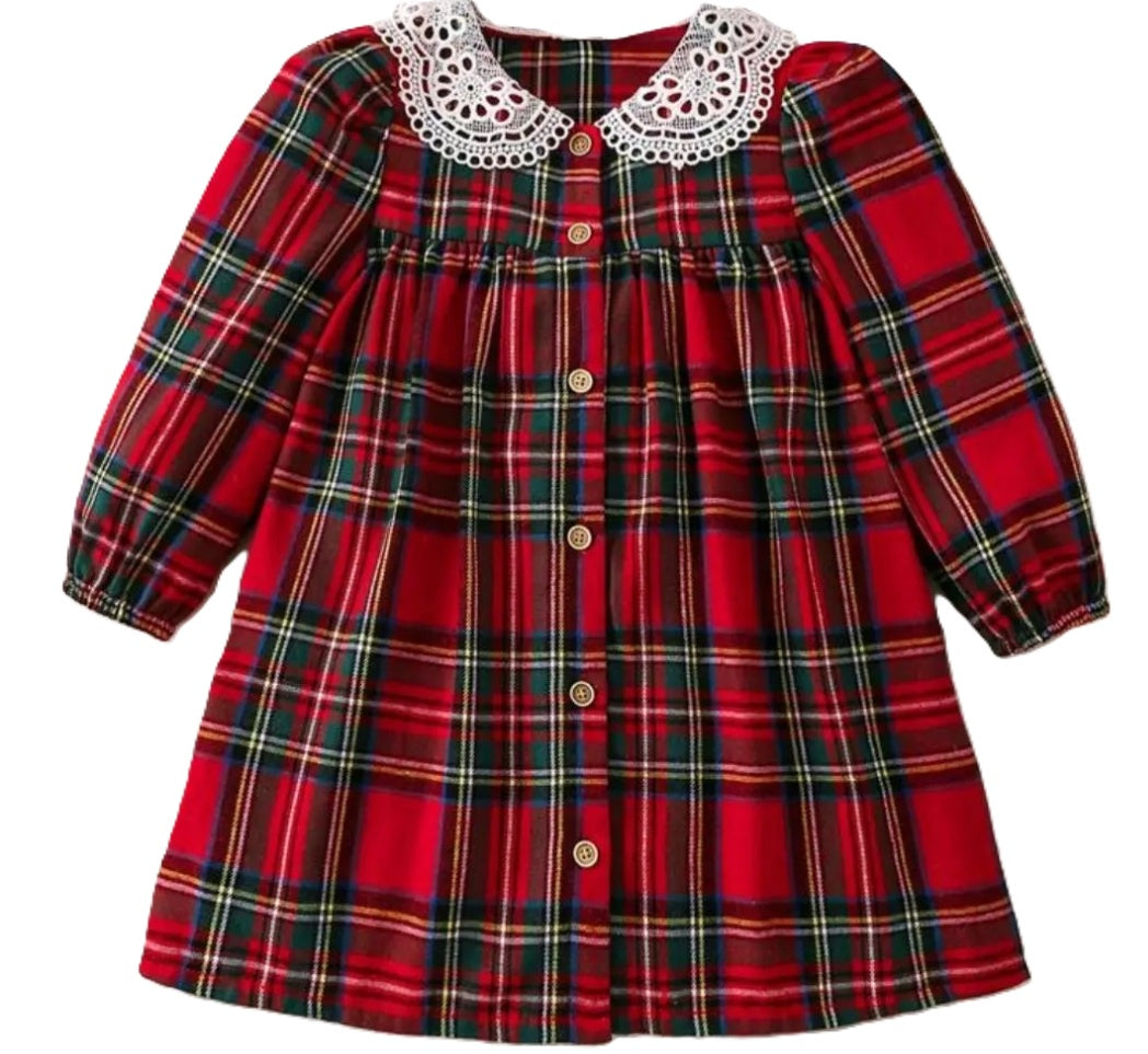Tartan Plaid Lace Collar Dress