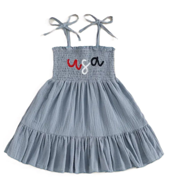 Smocked French Knot USA Dress