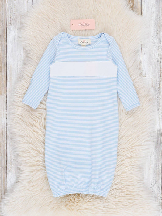 Classic Baby Blue Striped Gown 3/6M