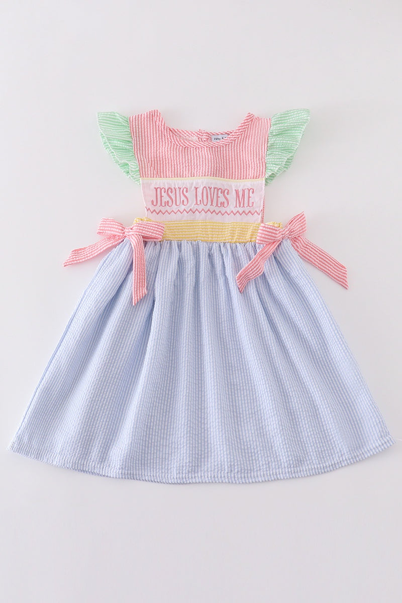 Seersucker Jesus Loves Me Dress