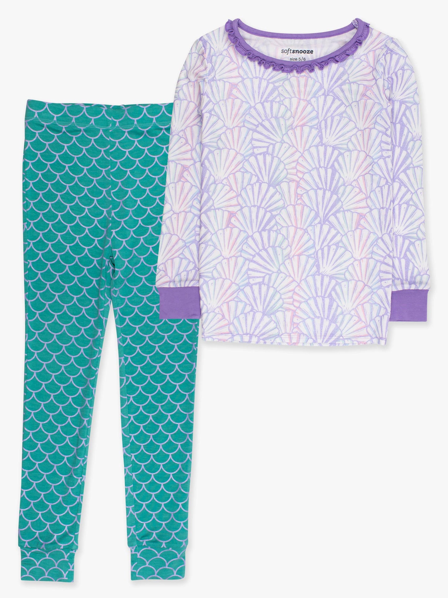 SoftSnooze™ Girls Bamboo Mermaid Ruffle LS Pajama Set