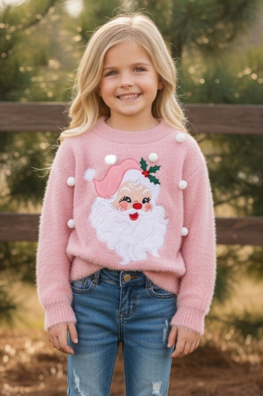 Pink Pom Pom & Santa Sweater