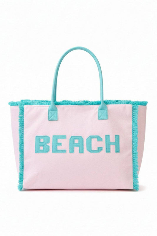 Embroidered Beach Terry Tote Bag: Pink