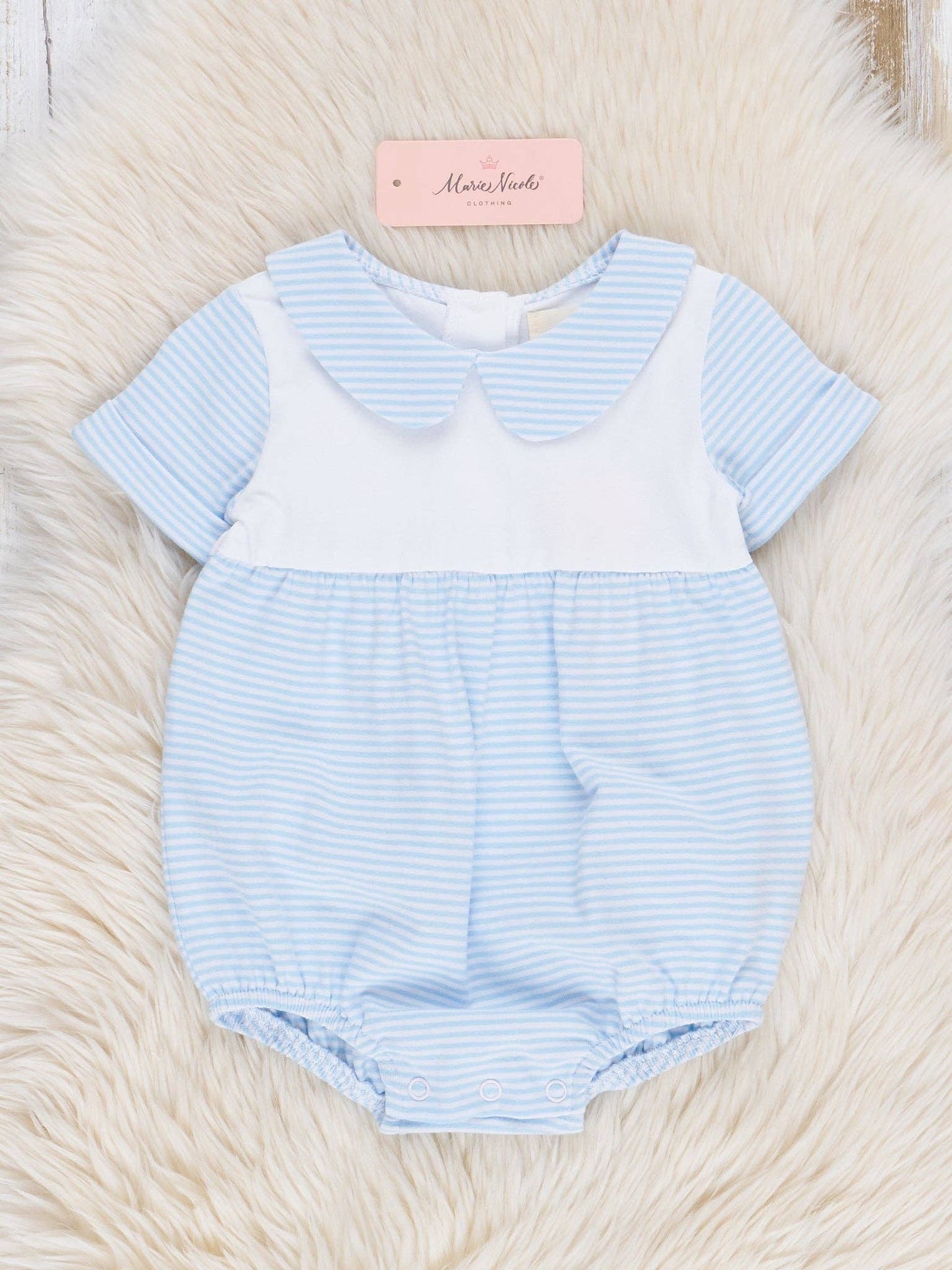 Classic Baby Blue Striped Bubble Romper