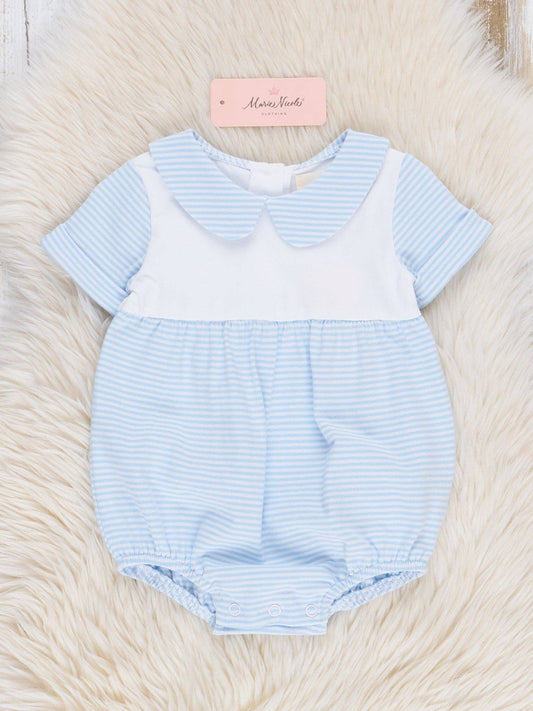 Classic Baby Blue Striped Bubble Romper