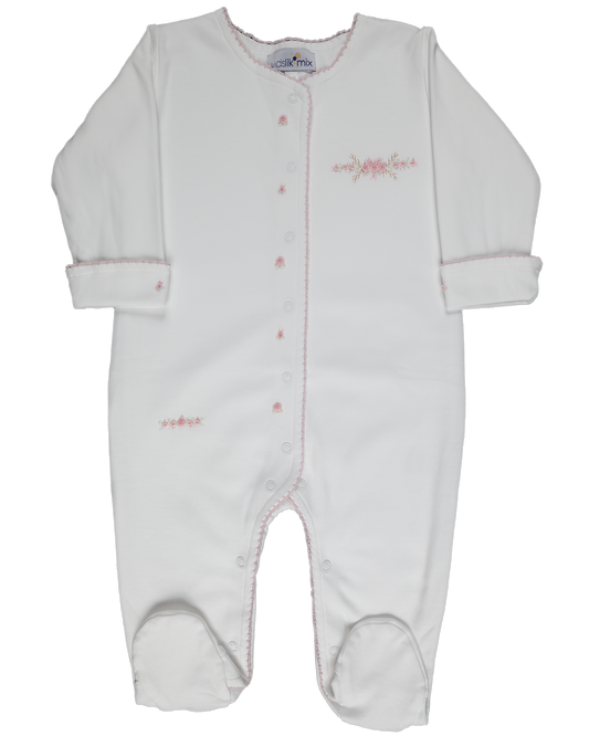 Baby Girl Line Roses Double Side Open Front Pima Romper