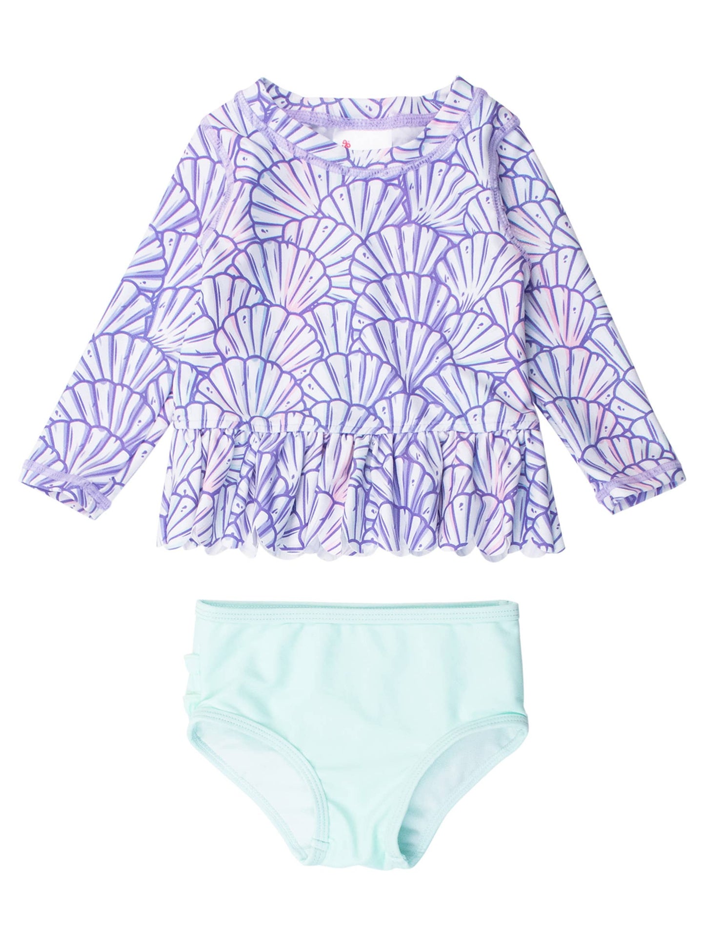 Mermaid Scallop Hem LS Rash Guard 2-Piece Swim
