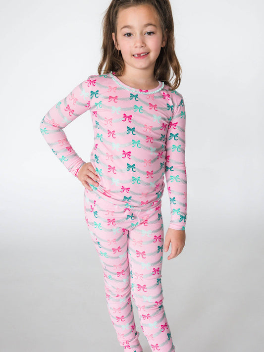 SoftSnooze™  Pink Tinsel Tidings Ruffle LS Pajama