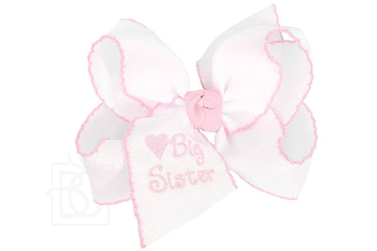 5.5 in Embroidered Big Sister  White w/ Pink Trim