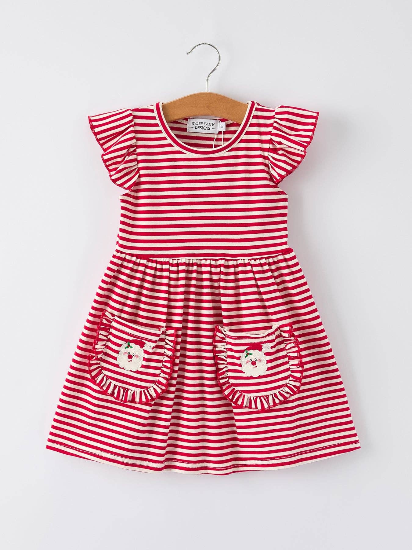 Christmas Red Stripe Dress with Santa  Applique Pockets: Festive Fun: 2
