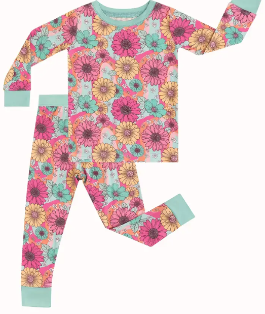 Mint Pink Daisy Bamboo Set