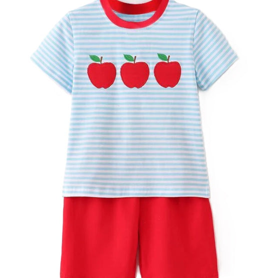 Back to School Boys Applique Apple Set