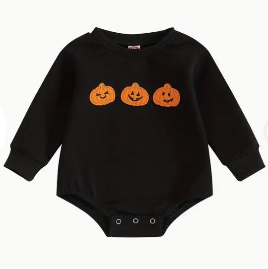 Black Halloween Pumpkin Romper