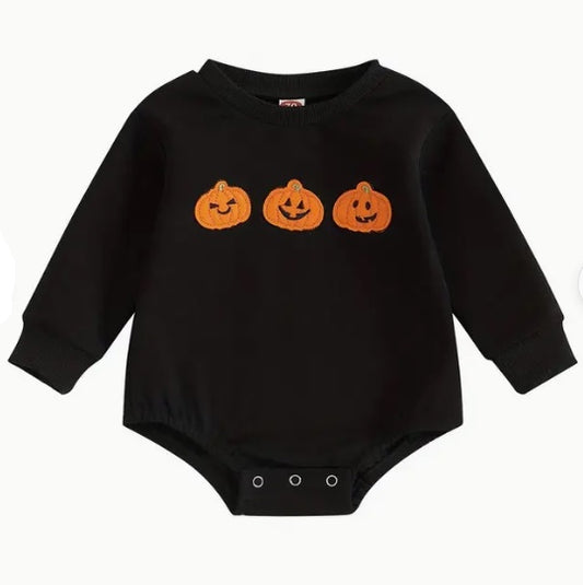 Black Halloween Pumpkin Romper