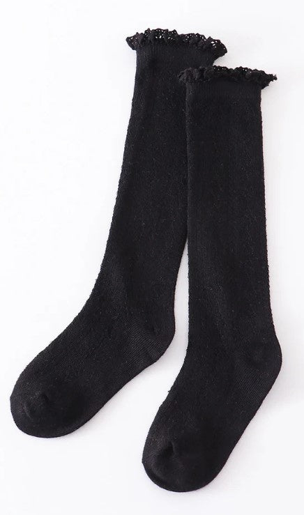 Black Knee High Lace Socks
