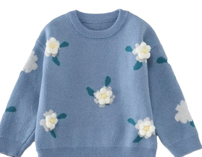 Blue 3D Flower Sweater