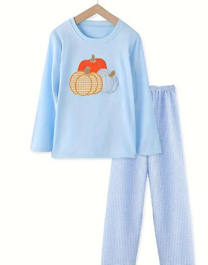 Blue App Pumpkin Seersucker Set