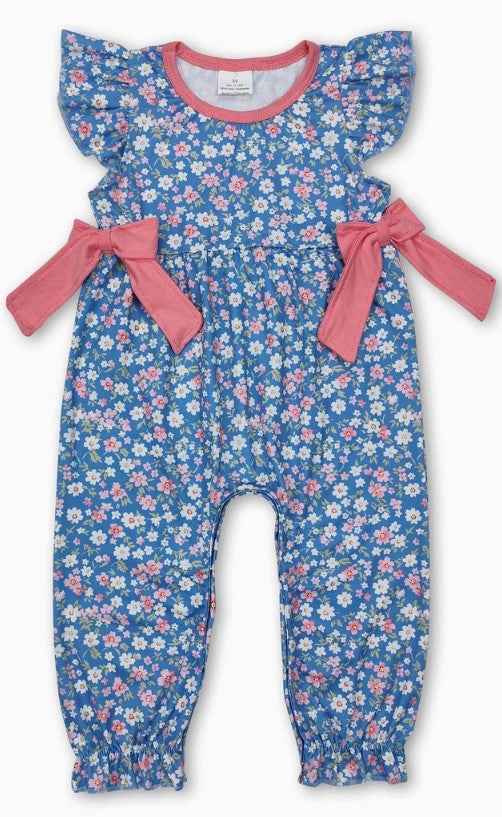 Blue Floral Side Bow Pant Romper