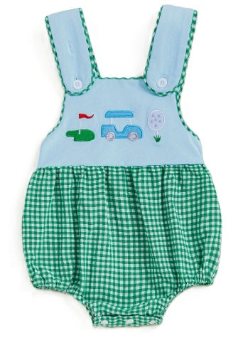 Blue Green Gingham Golf Romper