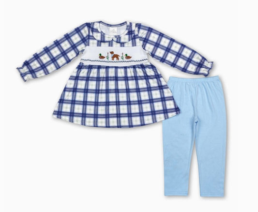Blue Plaid LS Dog Duck Outfit