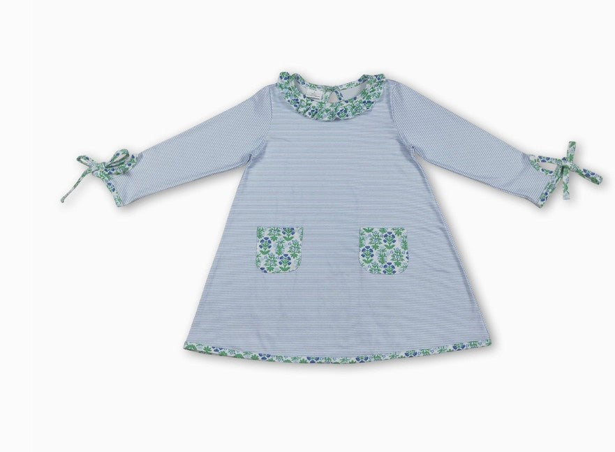 Blue Stripe Microfloral Pocket Dress