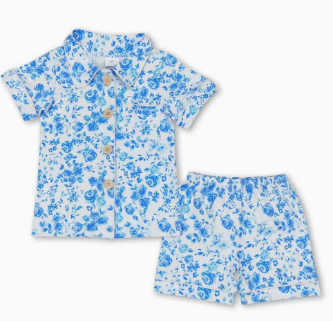 Mommy & Me Blue and White Floral Pajamas