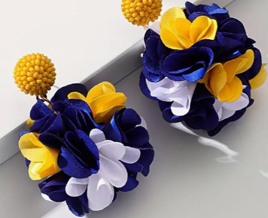 Blue & Yellow Pom Pom Earrings