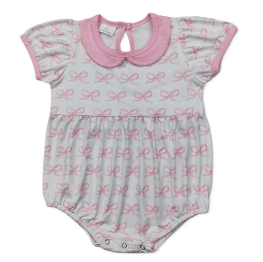 Peter Pan Collar Pink Bow Romper