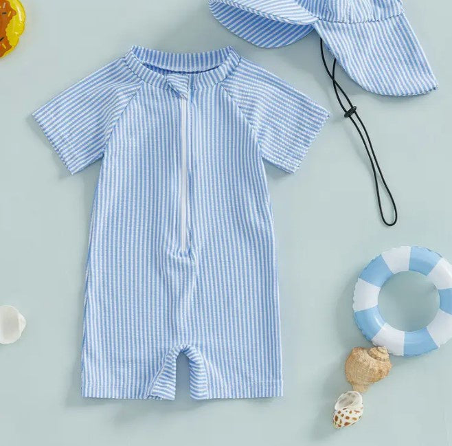 Blue Seersucker SS Swim