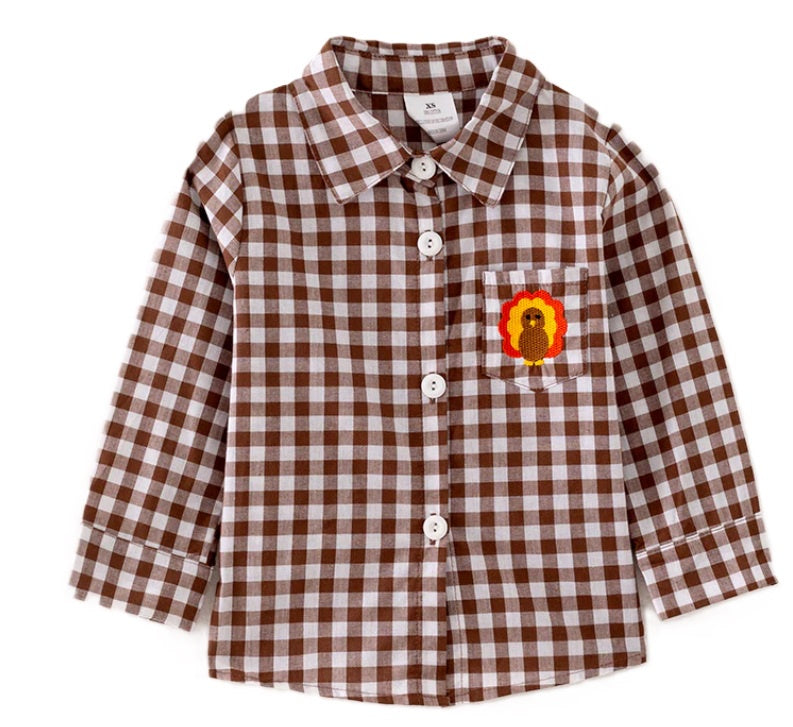 Brown Gingham Turkey Button Up