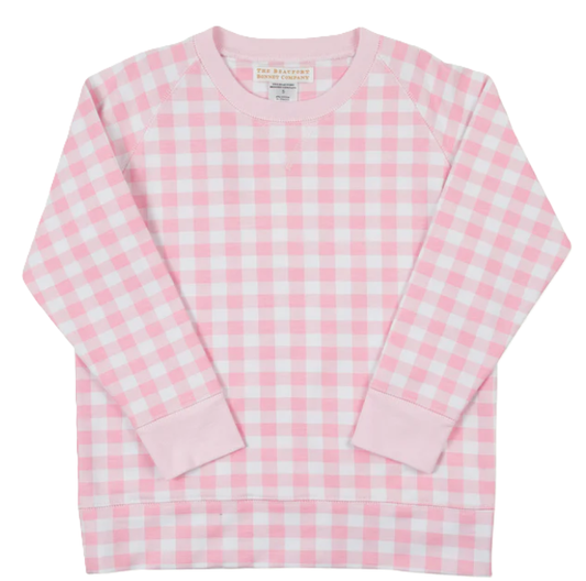 Cassidy Comfy Crewneck-Palm Beach Pink Gingham