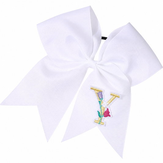 White Monogram Floral Cheer Bow