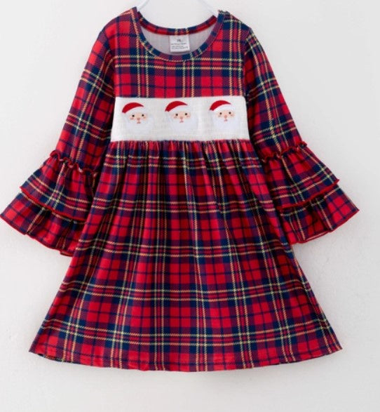 Christmas Plaid Santa Smocked Dress
