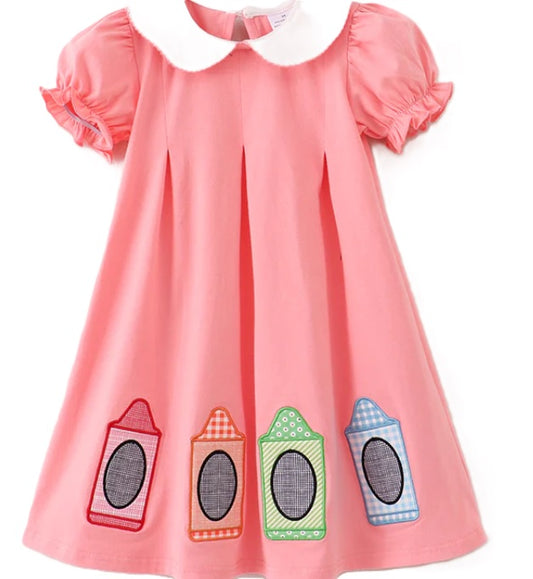 Coral Crayon Appliqué Dress