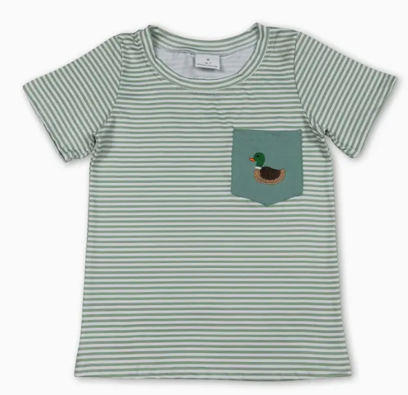 Sage Striped Duck Pocket T Shirt