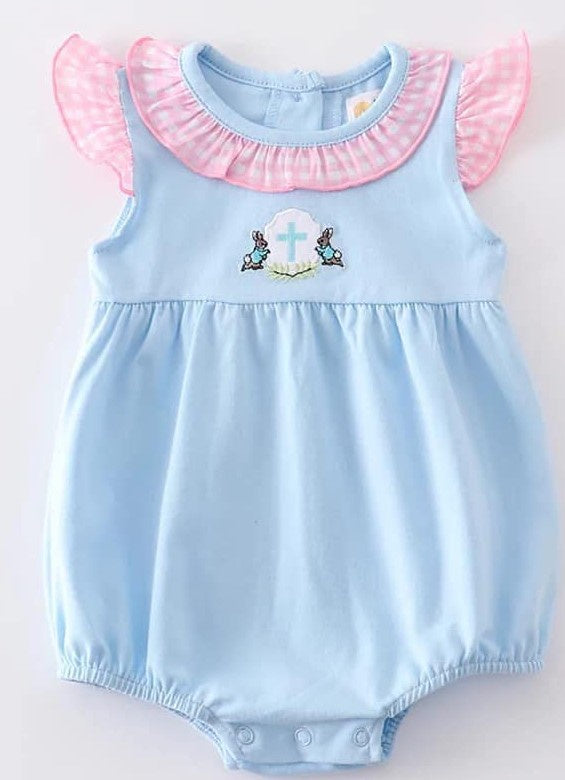 Embroidered Bunny Cross Romper