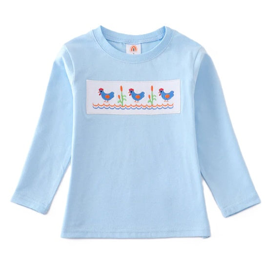 Embroidered Chicken LS T Shirt