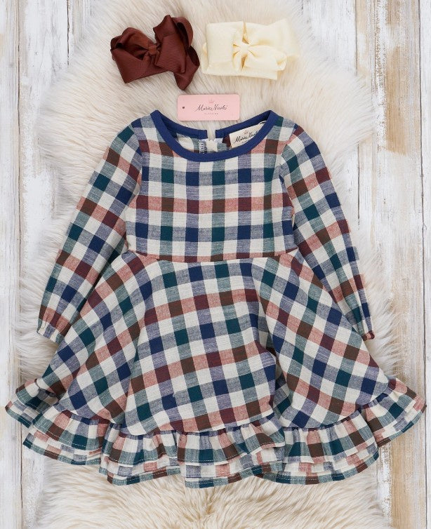 Fall Vintage Plaid Ruffle Swing Dress