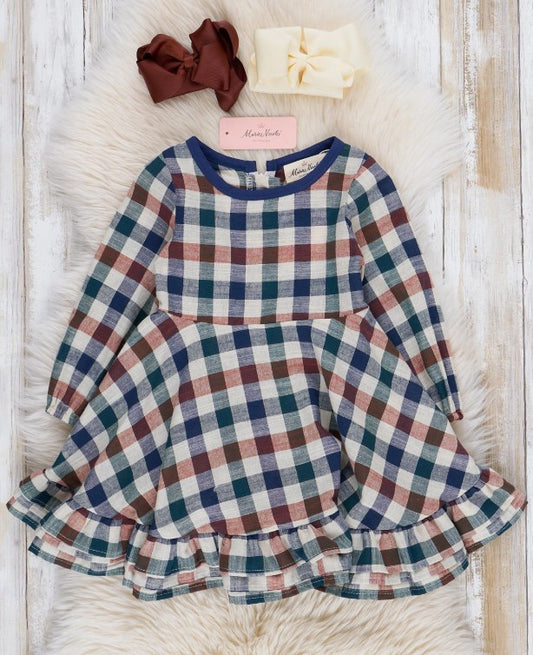 Fall Vintage Plaid Ruffle Swing Dress