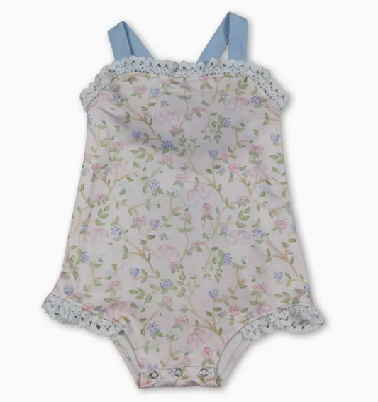 Vintage Pink & Blue Lace Floral Sunsuit
